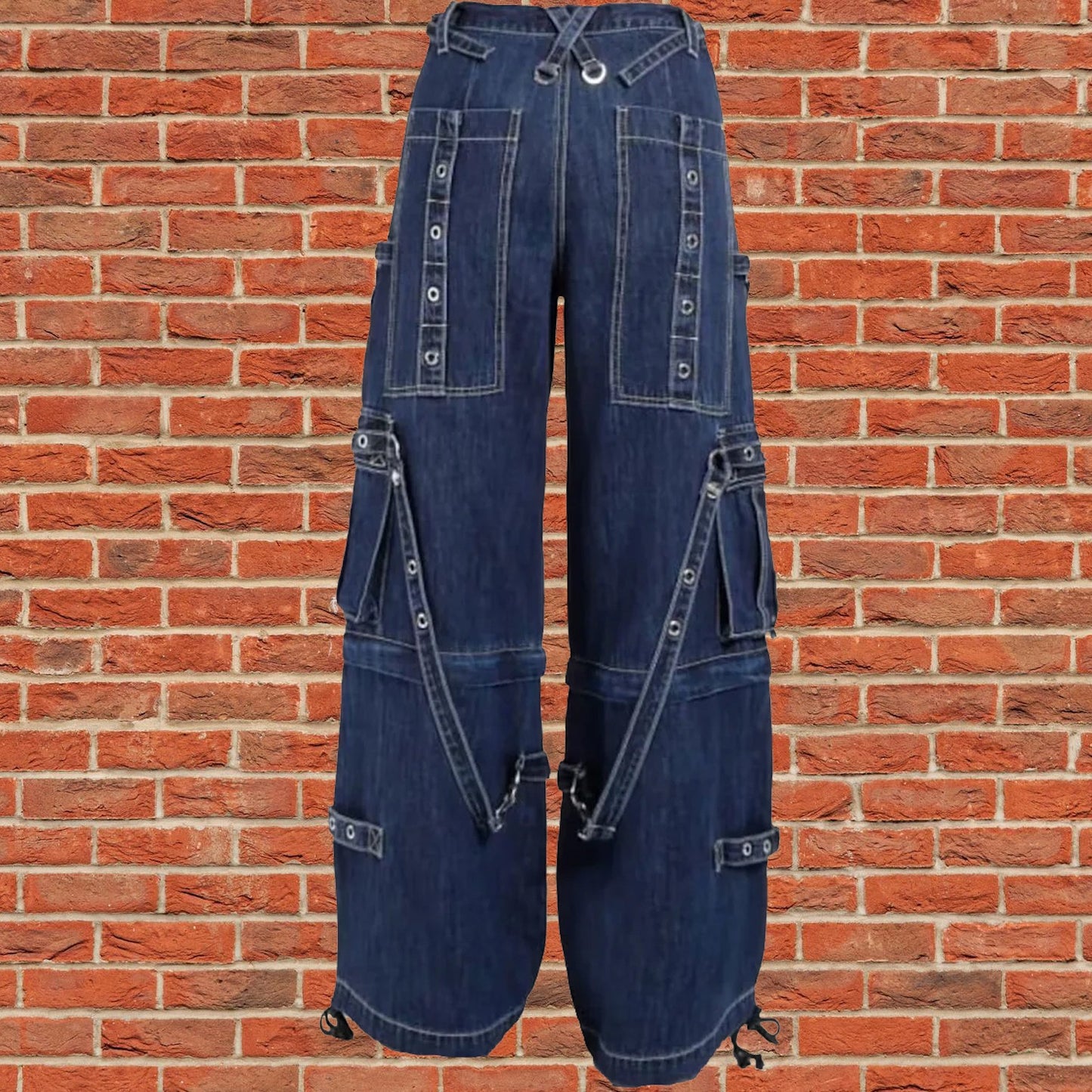 Gothic Blue Jeans Zip Off Pants Punk Buckle Zips Chain Strap Trousers Trip Pant