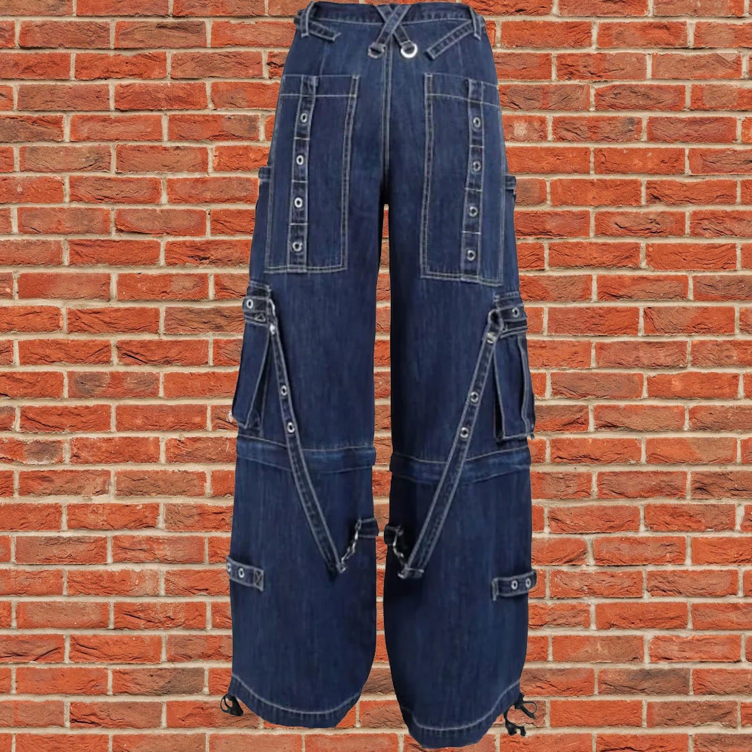 Gothic Blue Jeans Zip Off Pants Punk Buckle Zips Chain Strap Trousers Trip Pant