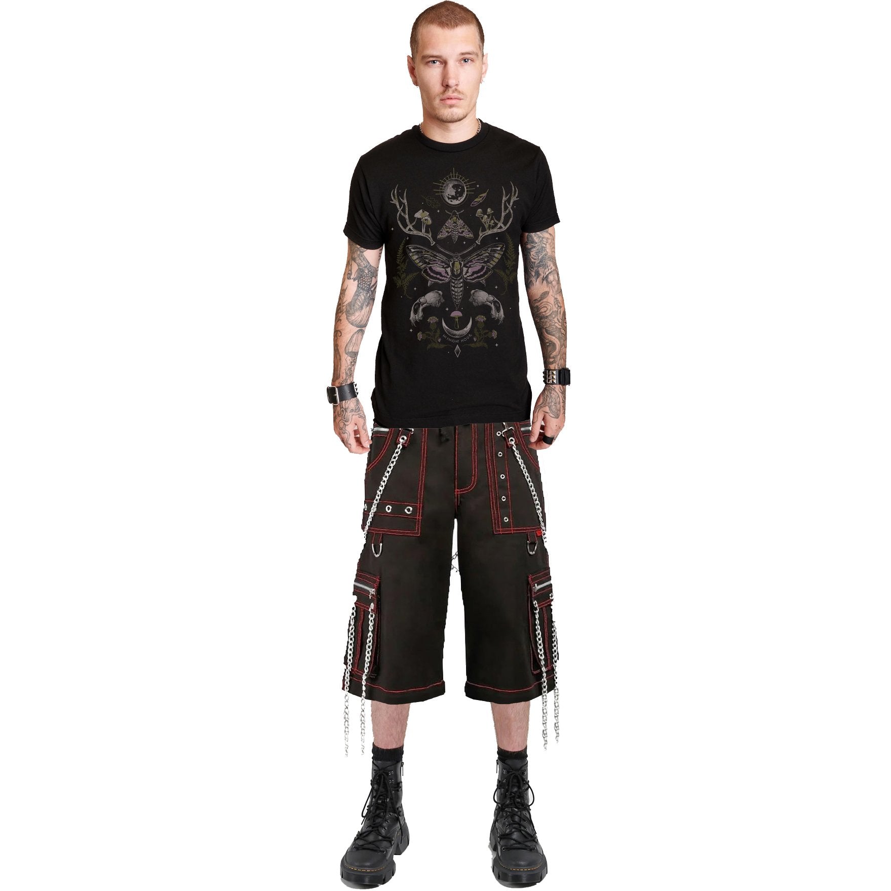 Men's Electro Bondage Gothic Red Stitch Rave Gothic Cyber Chain Gothic Punk Rock Pants