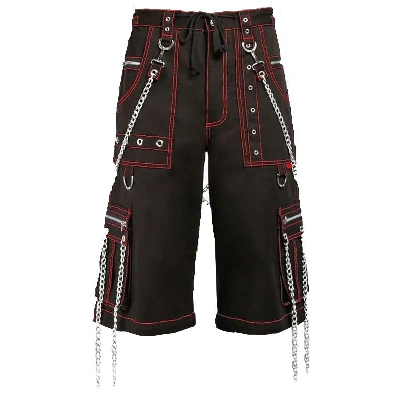 Men's Electro Bondage Gothic Red Stitch Rave Gothic Cyber Chain Gothic Punk Rock Pants