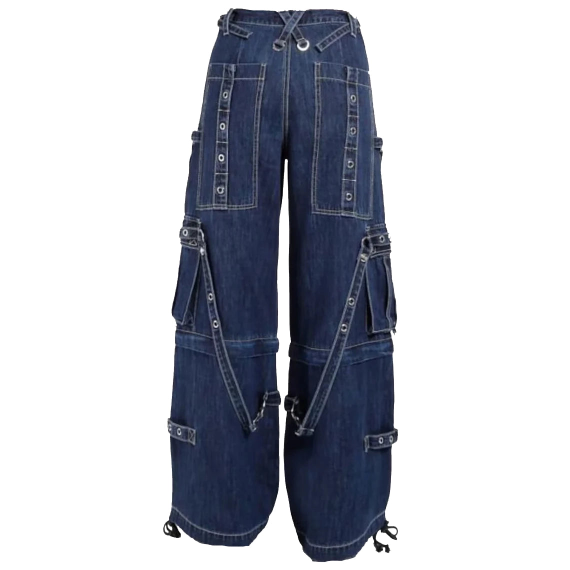 Gothic Blue Jeans Zip Off Pants Punk Buckle Zips Chain Strap Trousers Trip Pant