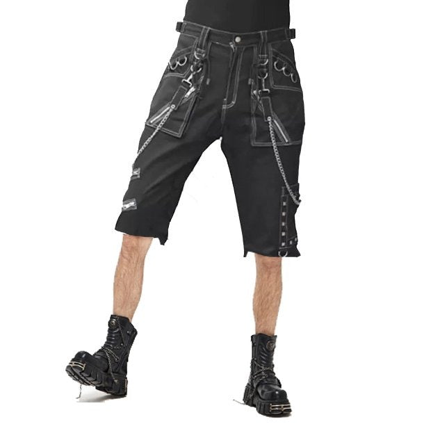 Mens Gothic Black Short Eyelets Cargo Bondage Trouser Punk Rock Short