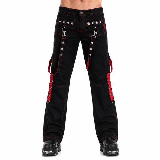 Prime Quality Gothic Men's Punk Goth Emo Bondage Star Black Red Pants