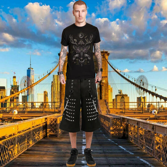 Gothic Men's Black Goth Monster Studs Gothic Punk Rock Shorts