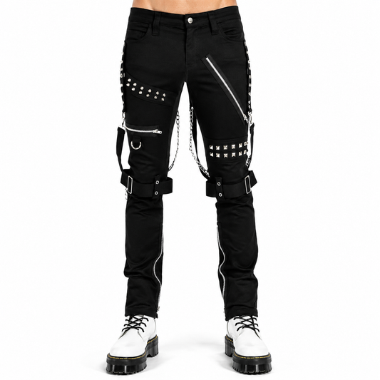 Men Gothic Bondage Black Pant Rock Hard Trouser Heavy Weight Emo Pants