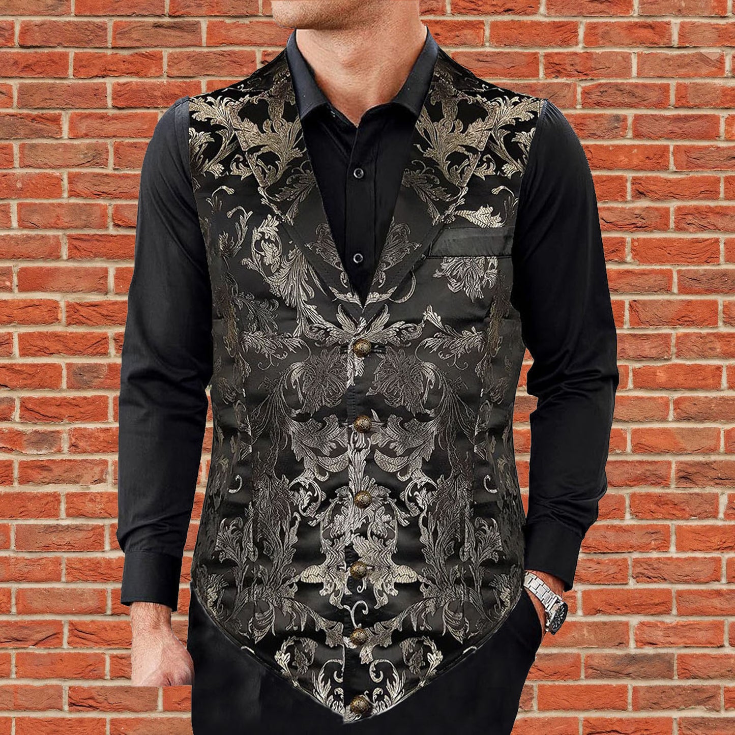 Gothic Devil Fashion Aristocrat Men's Waistcoat Vest Black & Amp Gold