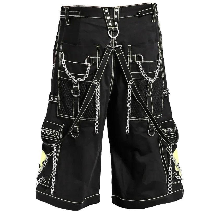 Gothic Bondage Black Lime Big Skull Mens Alternative Punk Rock Jeans Shorts