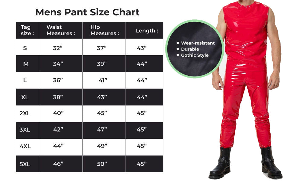 GOTHIC MEN RED BONE FIT PVC VINYL GLOSS FETISH ROCKER SKINNY JEANS PANTS