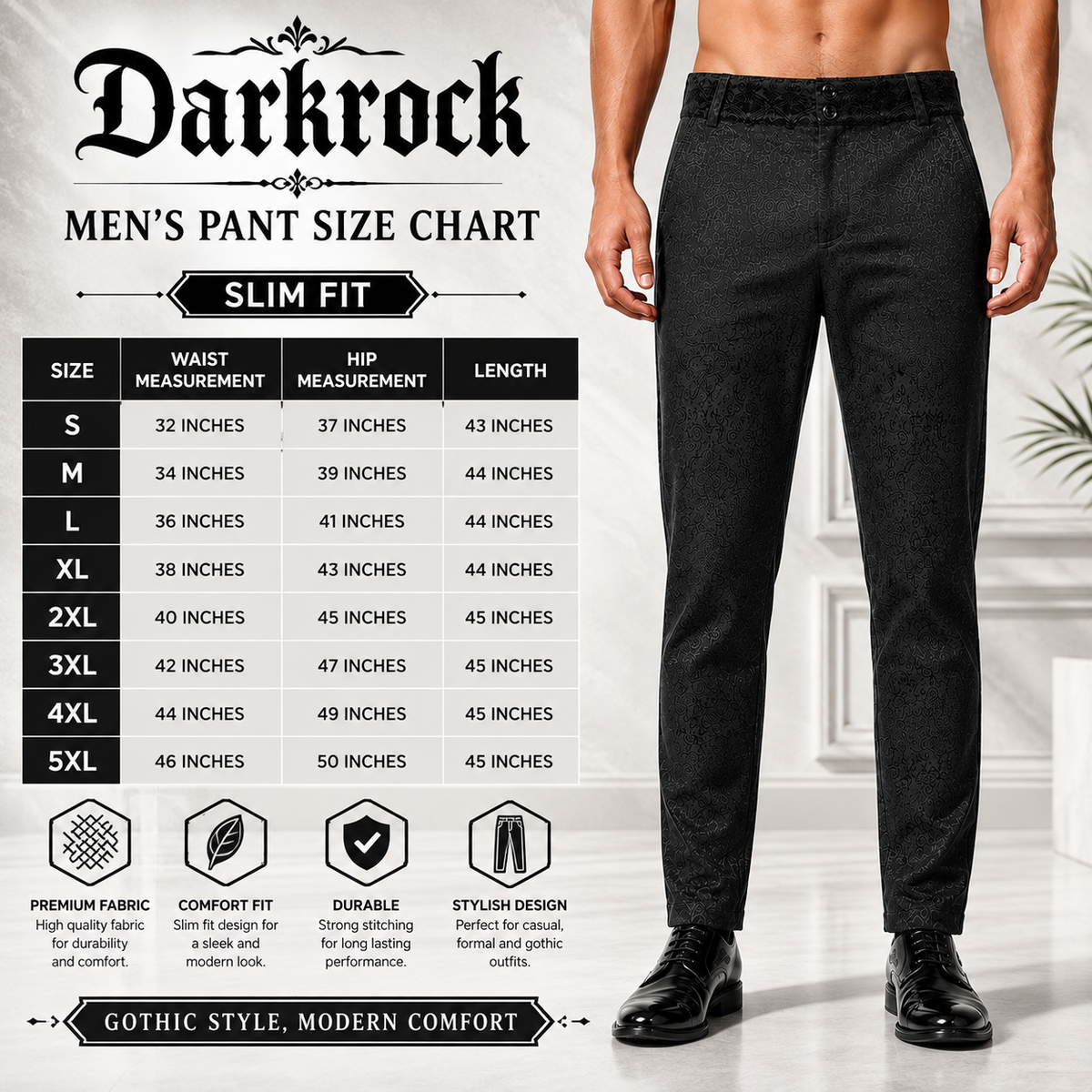 Men's Black Brocade Gothic Regency Dress Pants /Brocade Pant