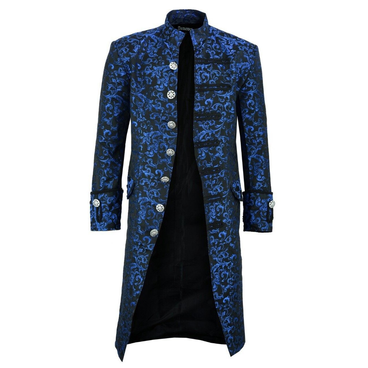Renaissance Men's Blue Brocade Goth Steampunk Victorian Velvet Frock Coat/Usa