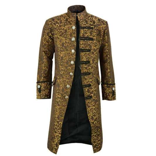 Renaissance Men's Gold Brocade Goth Steampunk Victorian Velvet Frock Coat/Usa