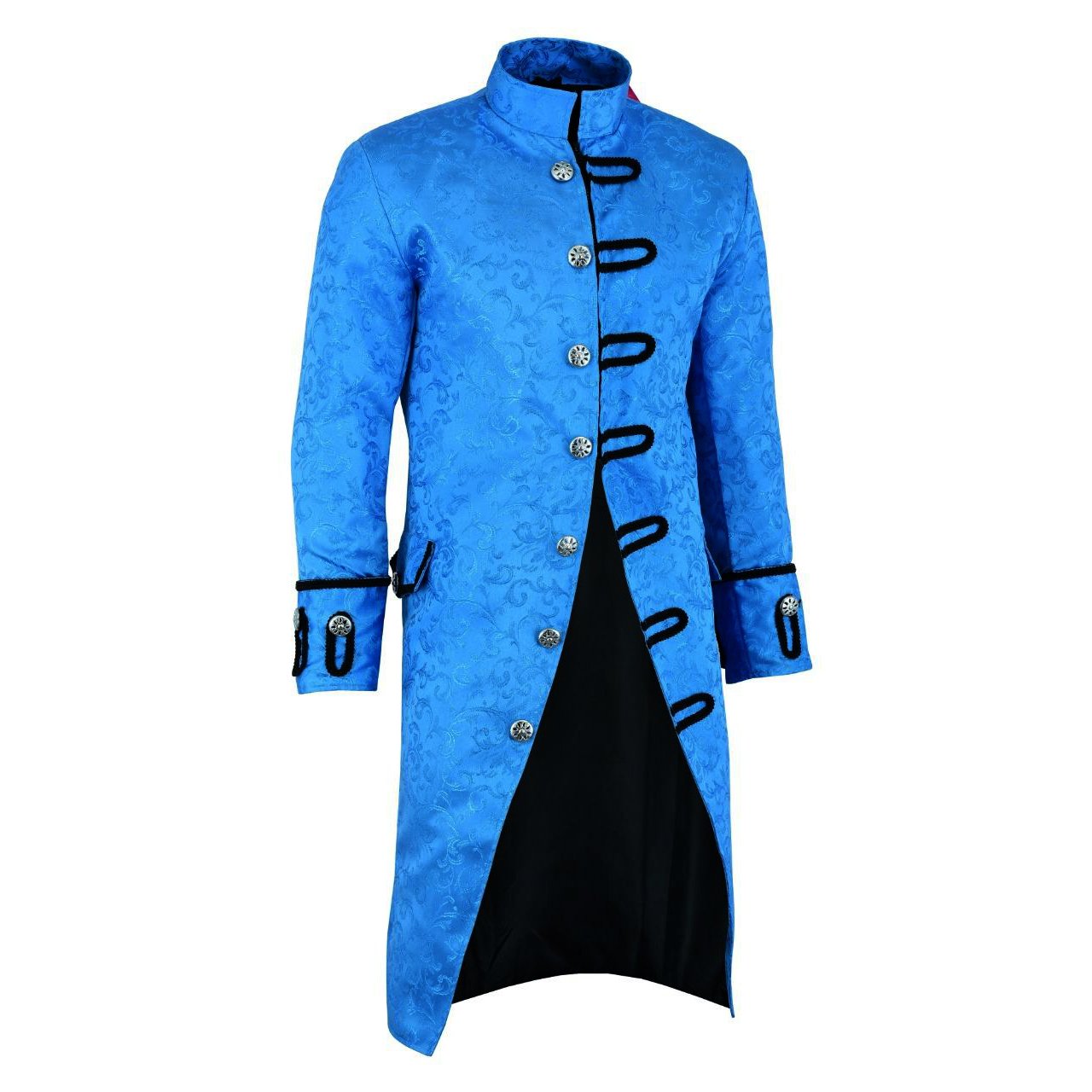 dark rock Renaissance Mens Royal Blue Brocade Goth Steampunk Victorian Velvet Frock Coat (2)