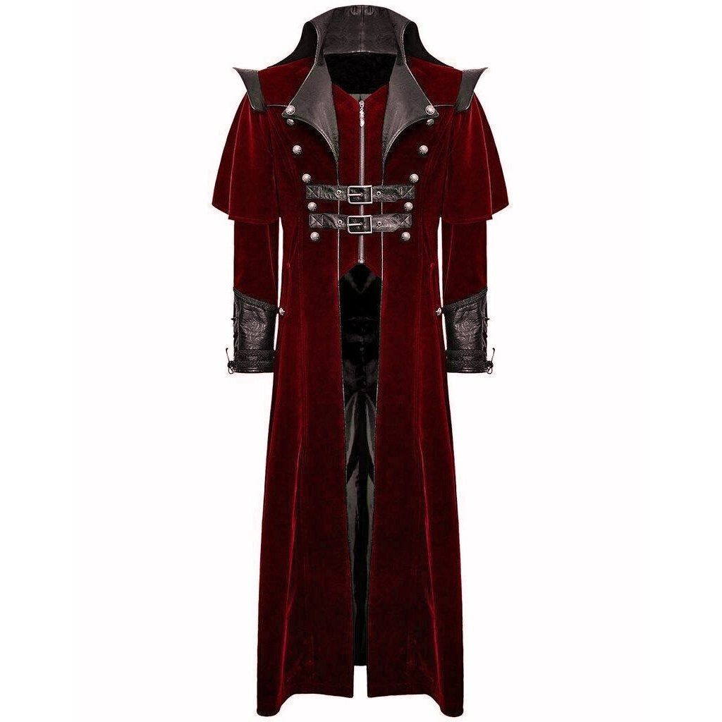 Gothic Steampunk Military Red Jacket Men's Punk Highwayman Regency Long Coat