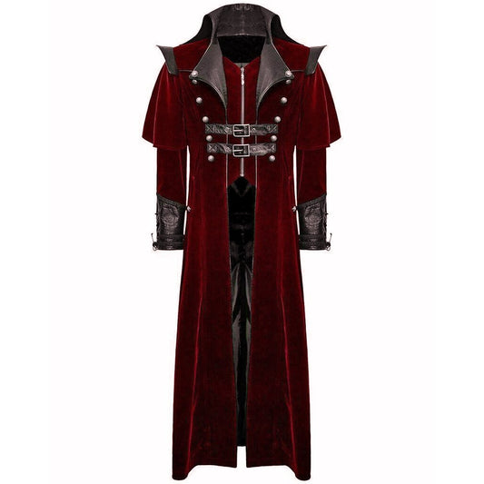 Gothic Steampunk Military Red Jacket Men's Punk Highwayman Regency Long Coat