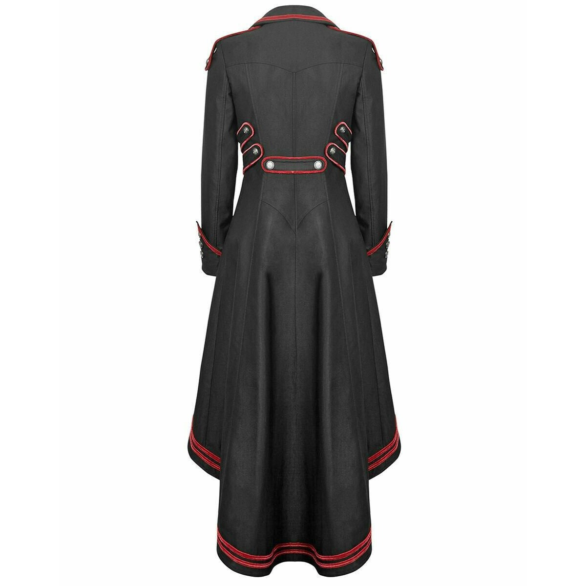 Women's Steampunk Military Coat Jacket Long Black Red Gothic Uniform