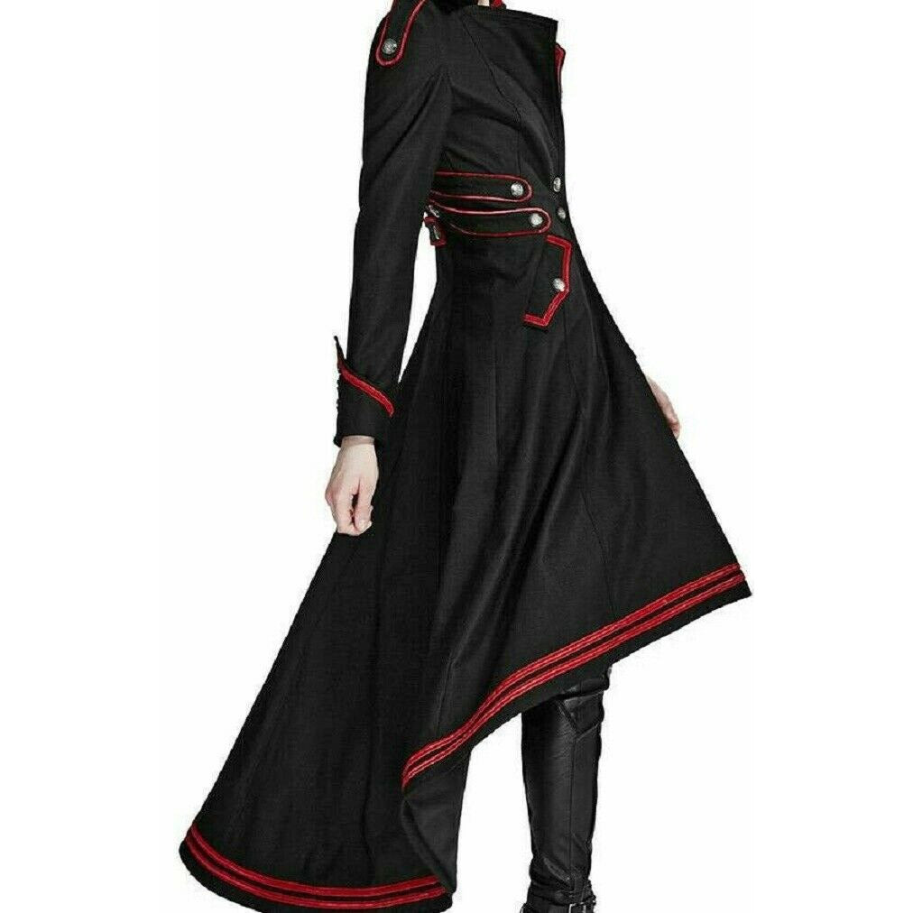 Women's Steampunk Military Coat Jacket Long Black Red Gothic Uniform
