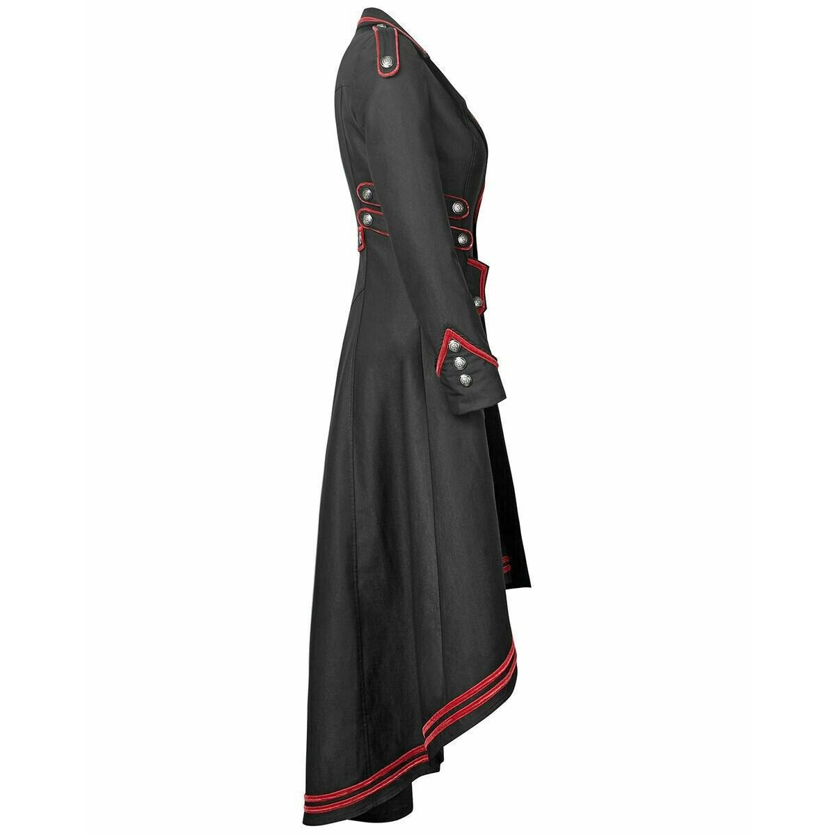 Women's Steampunk Military Coat Jacket Long Black Red Gothic Uniform