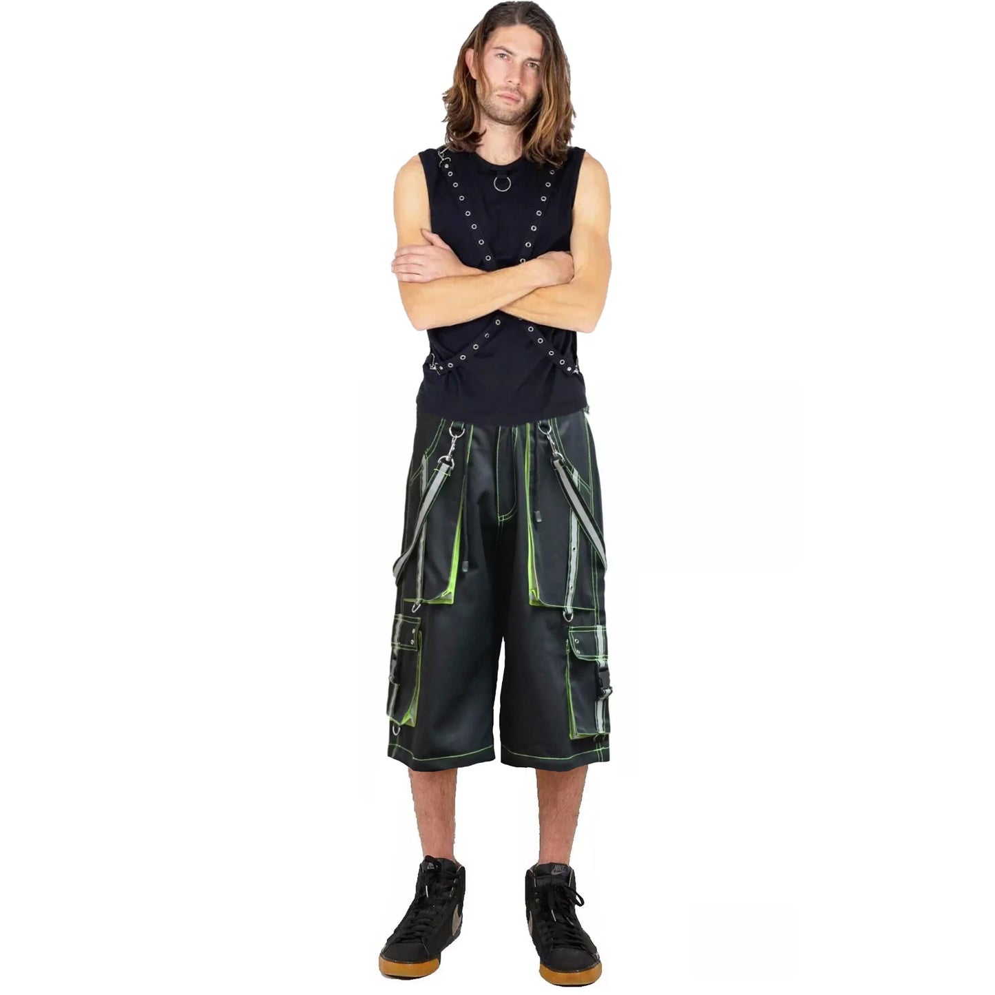 Men's Gothic handmade Bondage Reflective 6 pockets Punk Rock Shorts