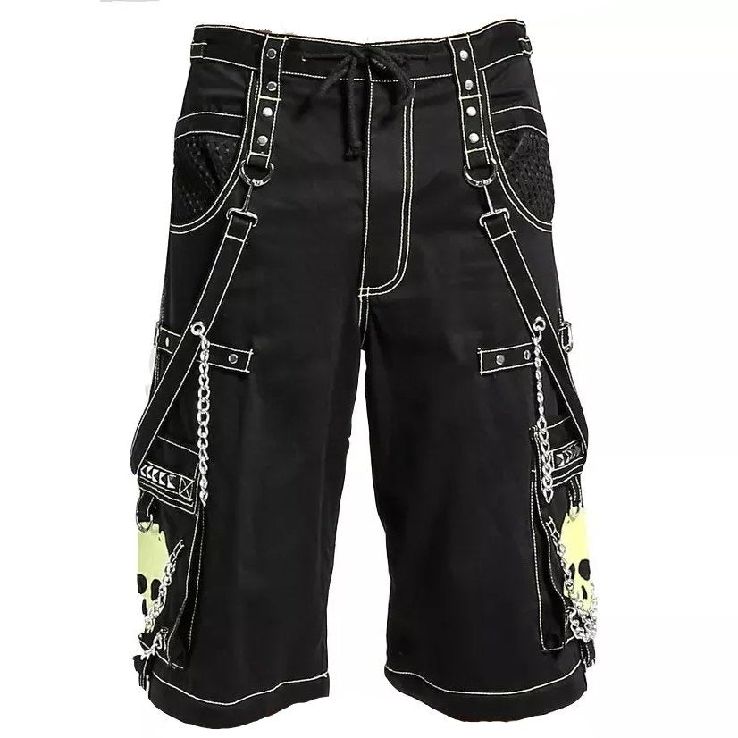 Gothic Bondage Black Lime Big Skull Mens Alternative Punk Rock Jeans Shorts