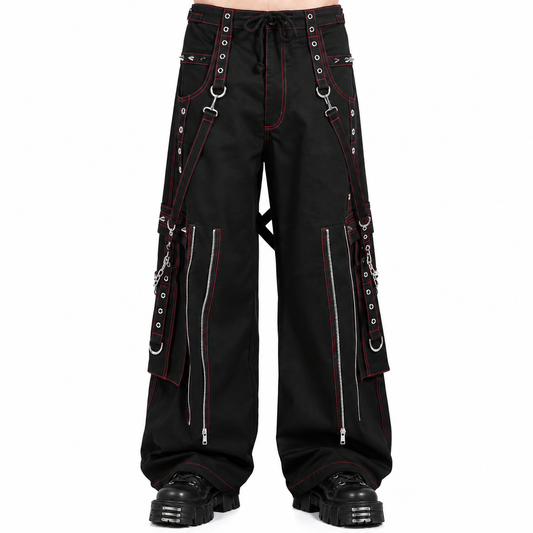 Gothic Mens Black Bondage Red Back Skull Punk Rock Pants