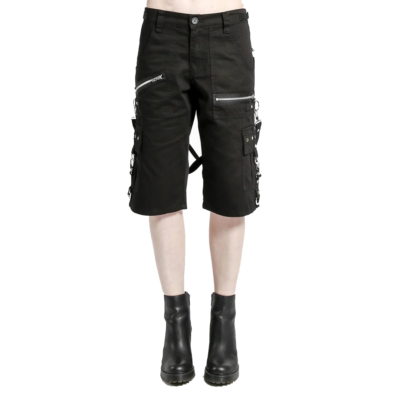 Women's Punk Gothic Black Cotton Emo Shorts With Zipper