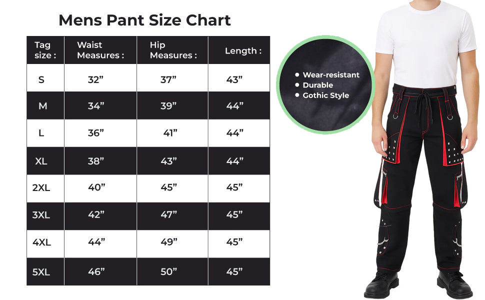 Gothic Men's Black Stylish Pant Trouser Slim fit Straight Black Red Color Pants USA