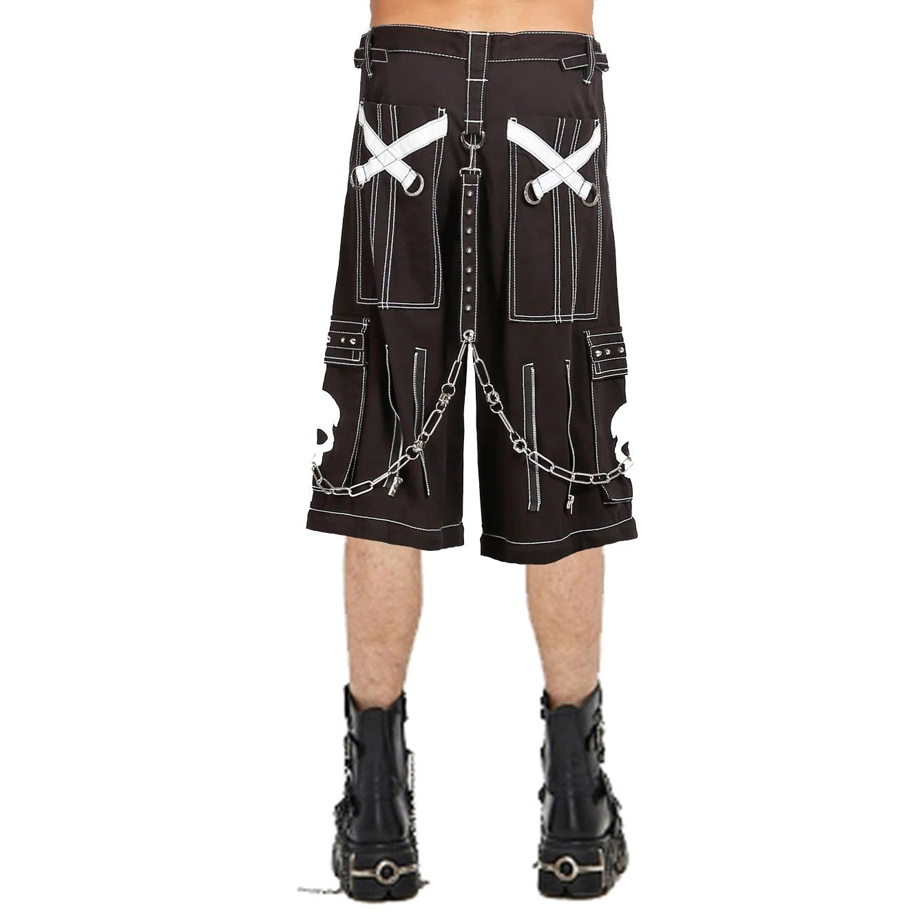 Gothic Bondage White Skull Shorts Black White Alternative Punk Rock Emo Shorts