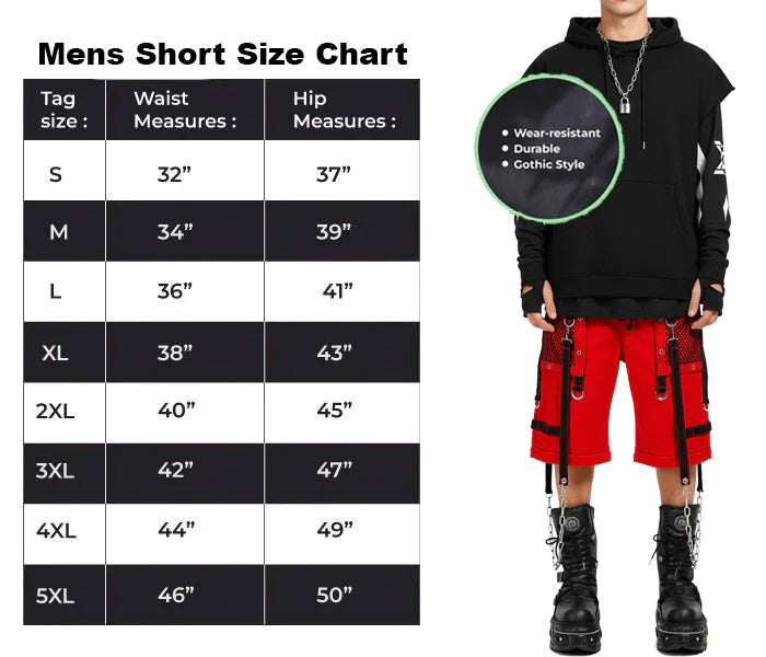 Gothic Bondage Steampunk Rocker Cyber Symbol Shorts Red/Black