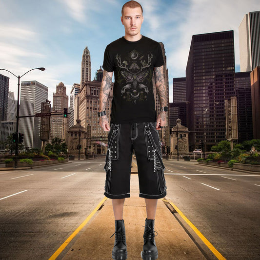 Prime Quality Gothic Men's Black Bondage Gothic Cyber Shorts Chain Techno Rock Punk Shorts