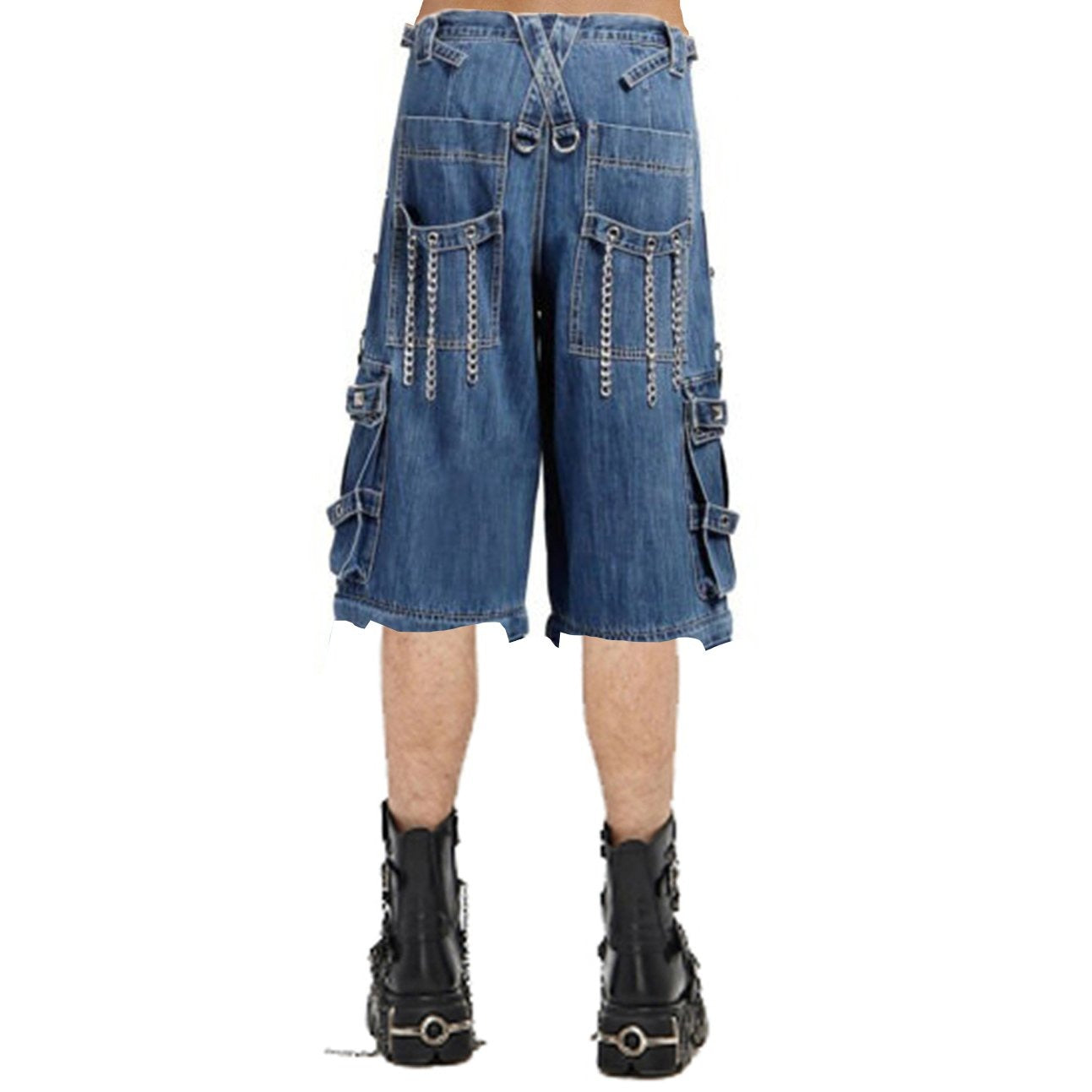 Extreme Bondage Light Blue Denim Shorts Skater Gothic Punk Rocker Cyber Biker Blue Dagger Shorts Handcuff