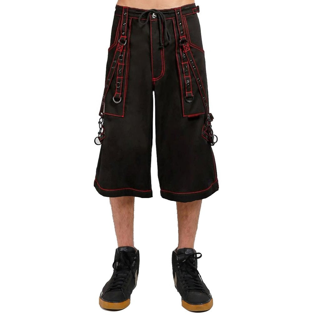 Mens Black Gothic Super Studded Shorts Red Stitching