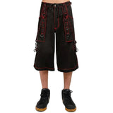 Mens Black Gothic Super Studded Shorts Red Stitching
