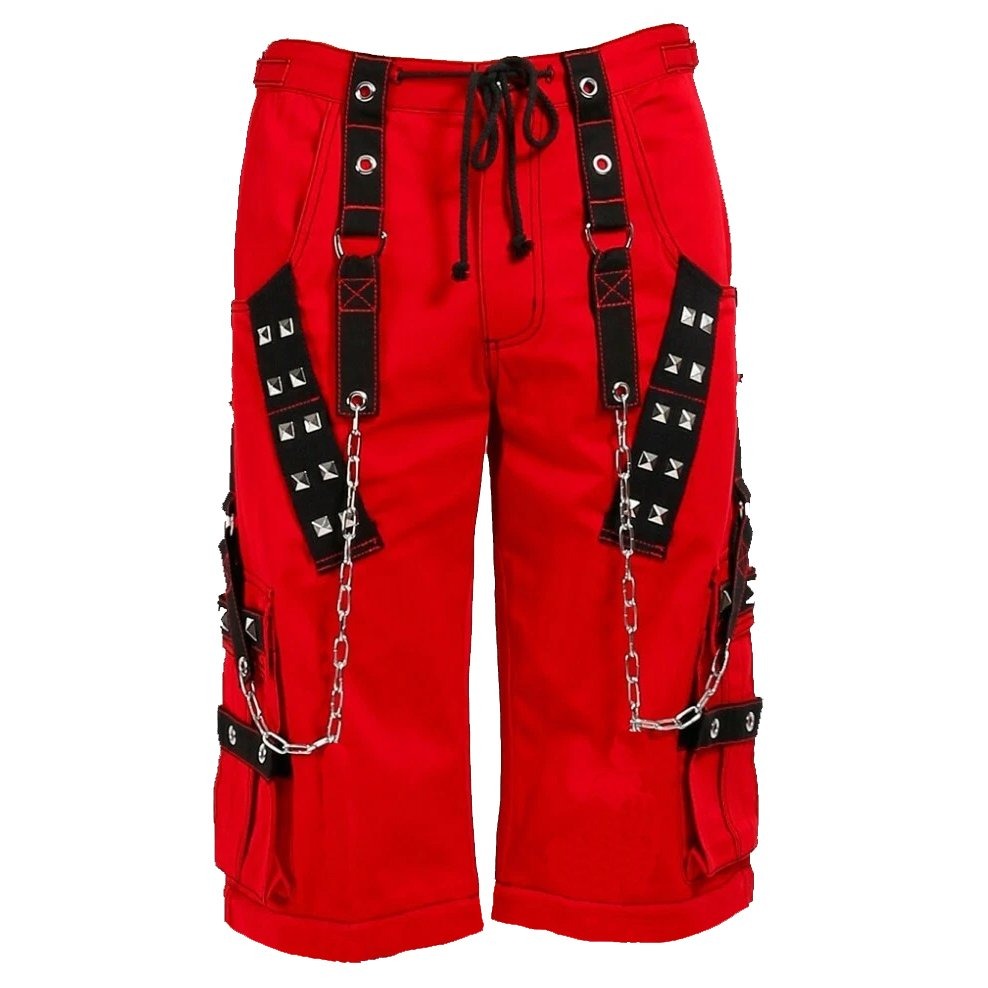 Gothic Bondage Handmade Mens Alternative Punk Rock Transformer Trouser Red Baggy Shorts