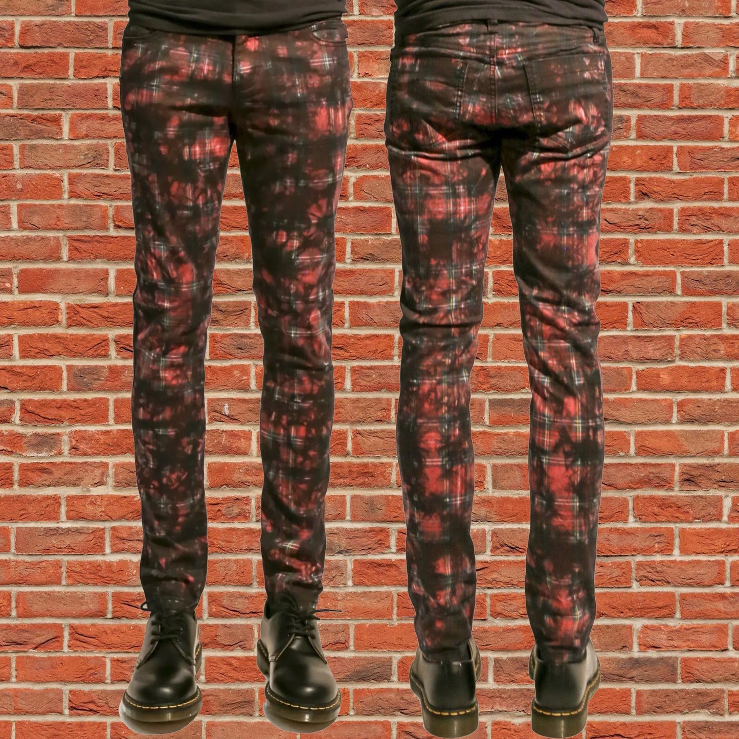 Gothic Red Tartan Plain Vintage Punk Buckle Zips Chain Strap Trousers Trip Pant