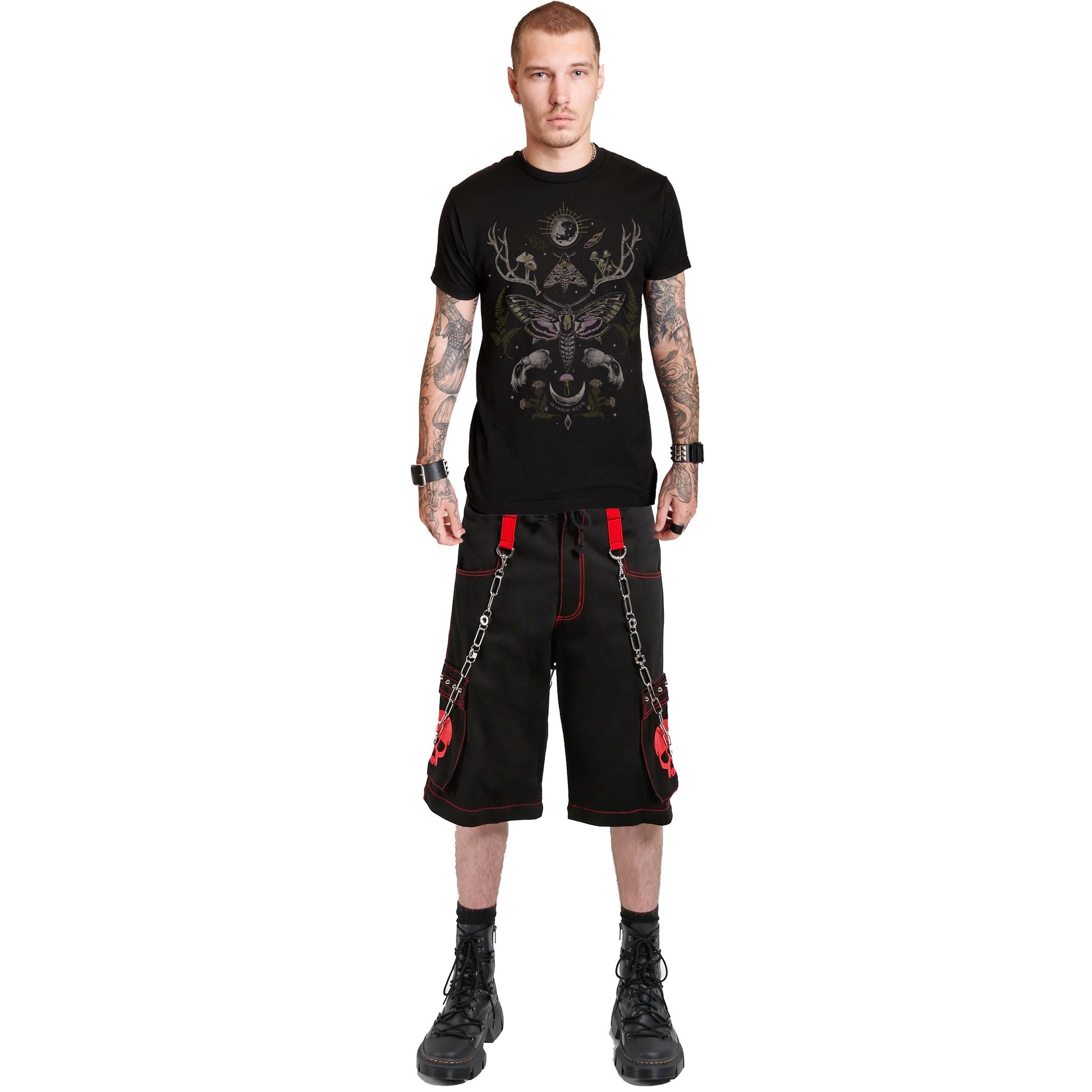 Gothic Bondage Red Skull Shorts Black Red Alternative Punk Rock Emo Shorts