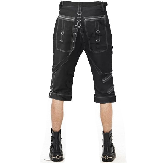 Mens Gothic Black Short Eyelets Cargo Bondage Trouser Punk Rock Short