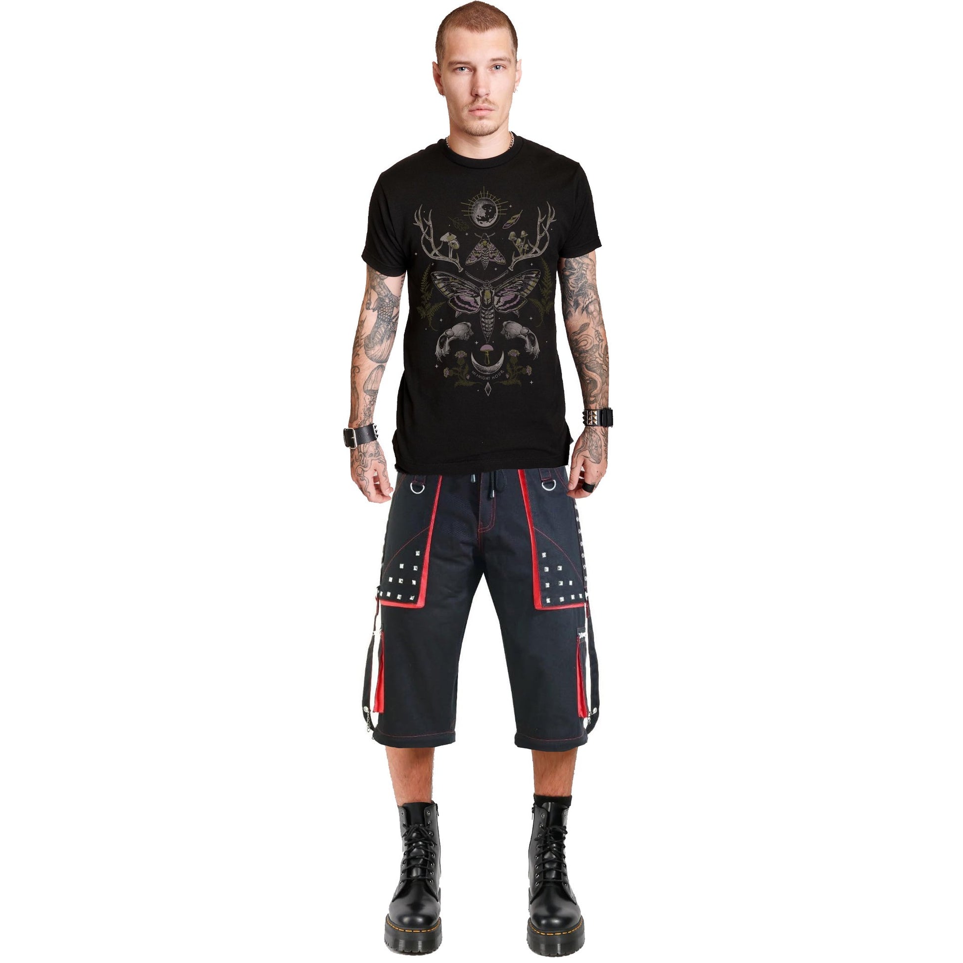Gothic Mens Black Stylish Pant Trouser Slim fit Straight Black Red Colour Shorts