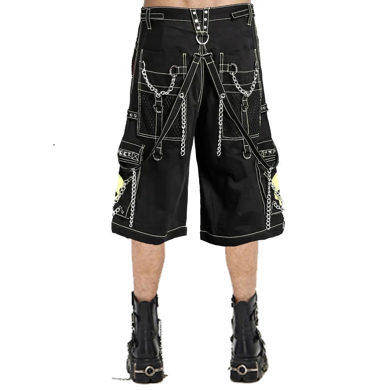 Gothic Bondage Black Lime Big Skull Mens Alternative Punk Rock Jeans Shorts