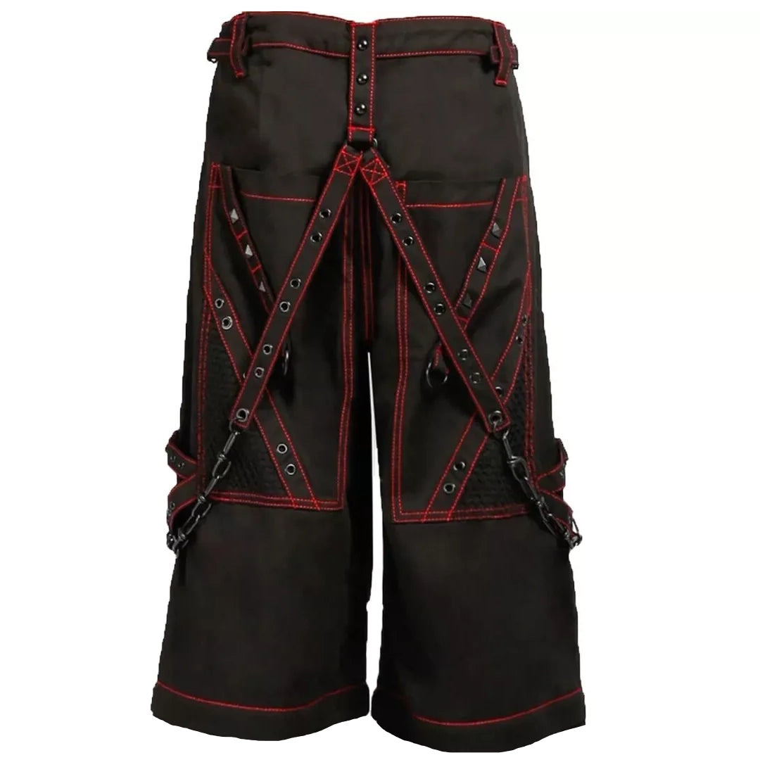 Mens Black Gothic Super Studded Shorts Red Stitching