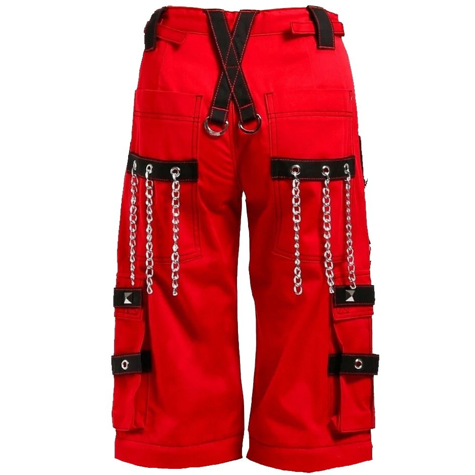 Gothic Bondage Handmade Mens Alternative Punk Rock Transformer Trouser Red Baggy Shorts