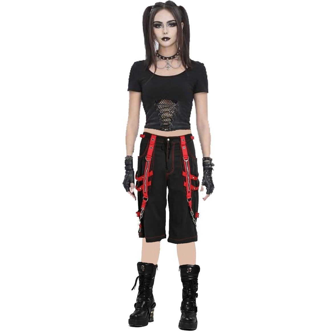 Mens Extreme Bondage Red Skater Gothic Punk Rocker Cyber Steampunk Biker Shorts