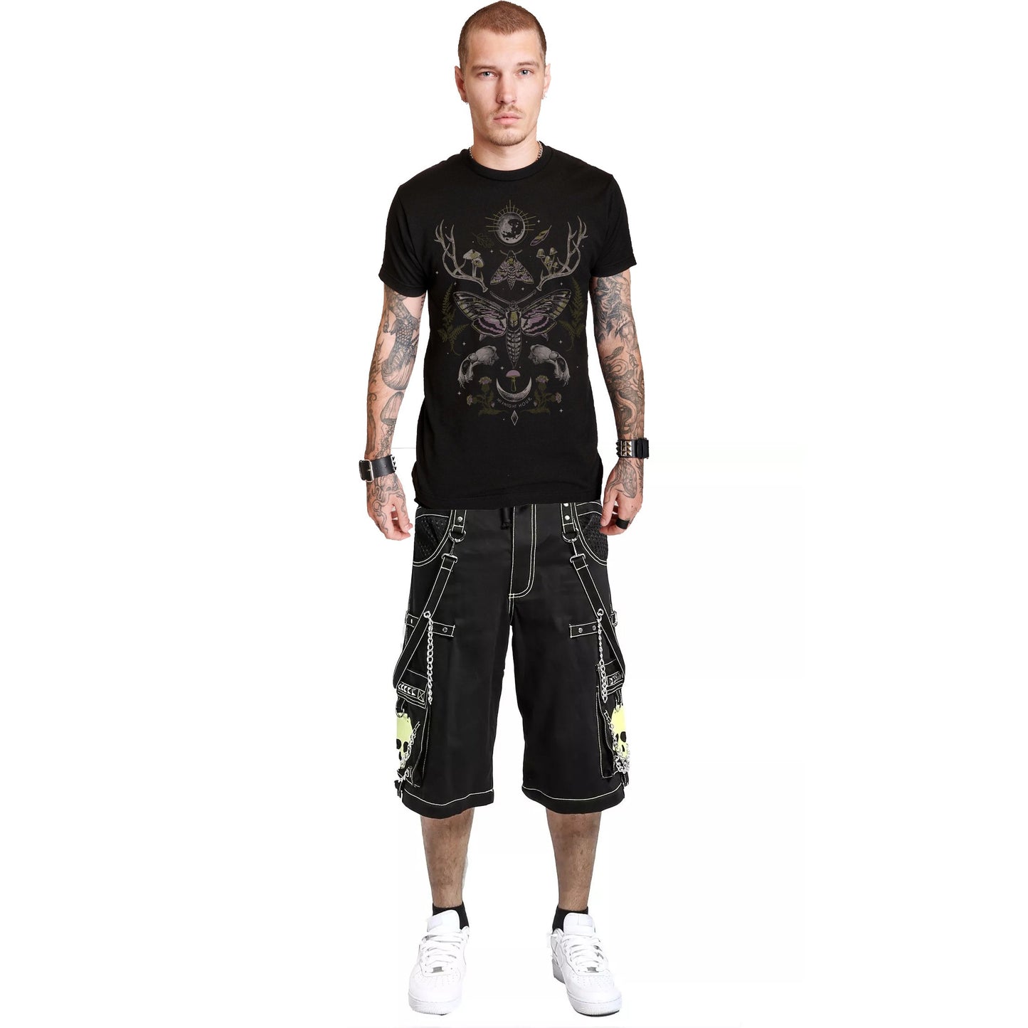 Gothic Bondage Black Lime Big Skull Mens Alternative Punk Rock Jeans Shorts
