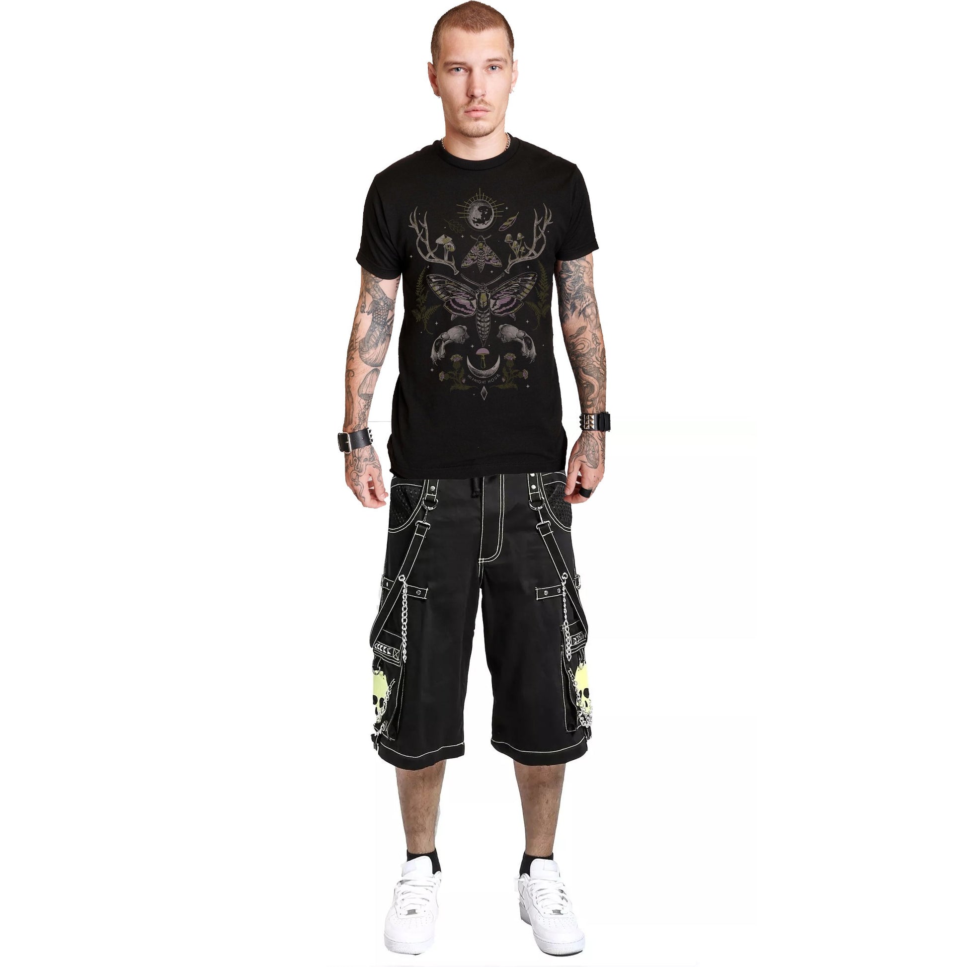 Gothic Bondage Black Lime Big Skull Mens Alternative Punk Rock Jeans Shorts