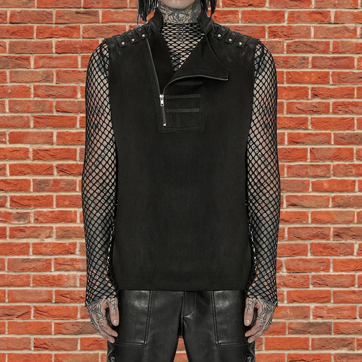 Gothic Mens Dark Gothic Zip Up Tank Top Vest
