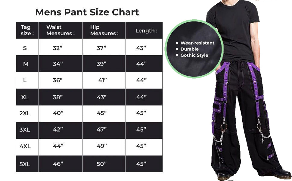 Men Gothic Pant Black Purple Punk Baggy Pant With Chrome Rings & Amp; Chain USA