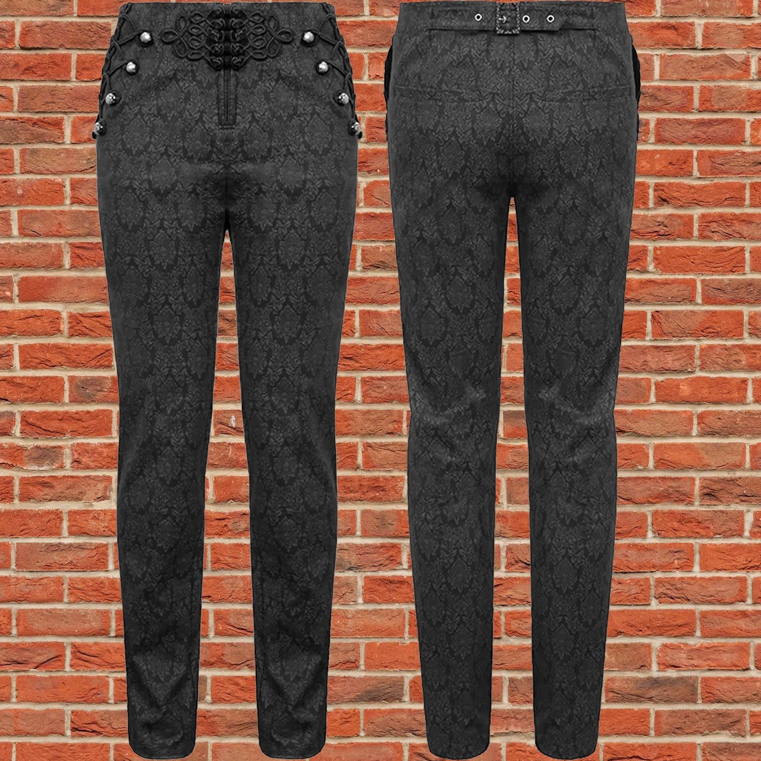 Devil Fashion Mens Gothic Steampunk Dress Pants Trousers Black Victorian Damask