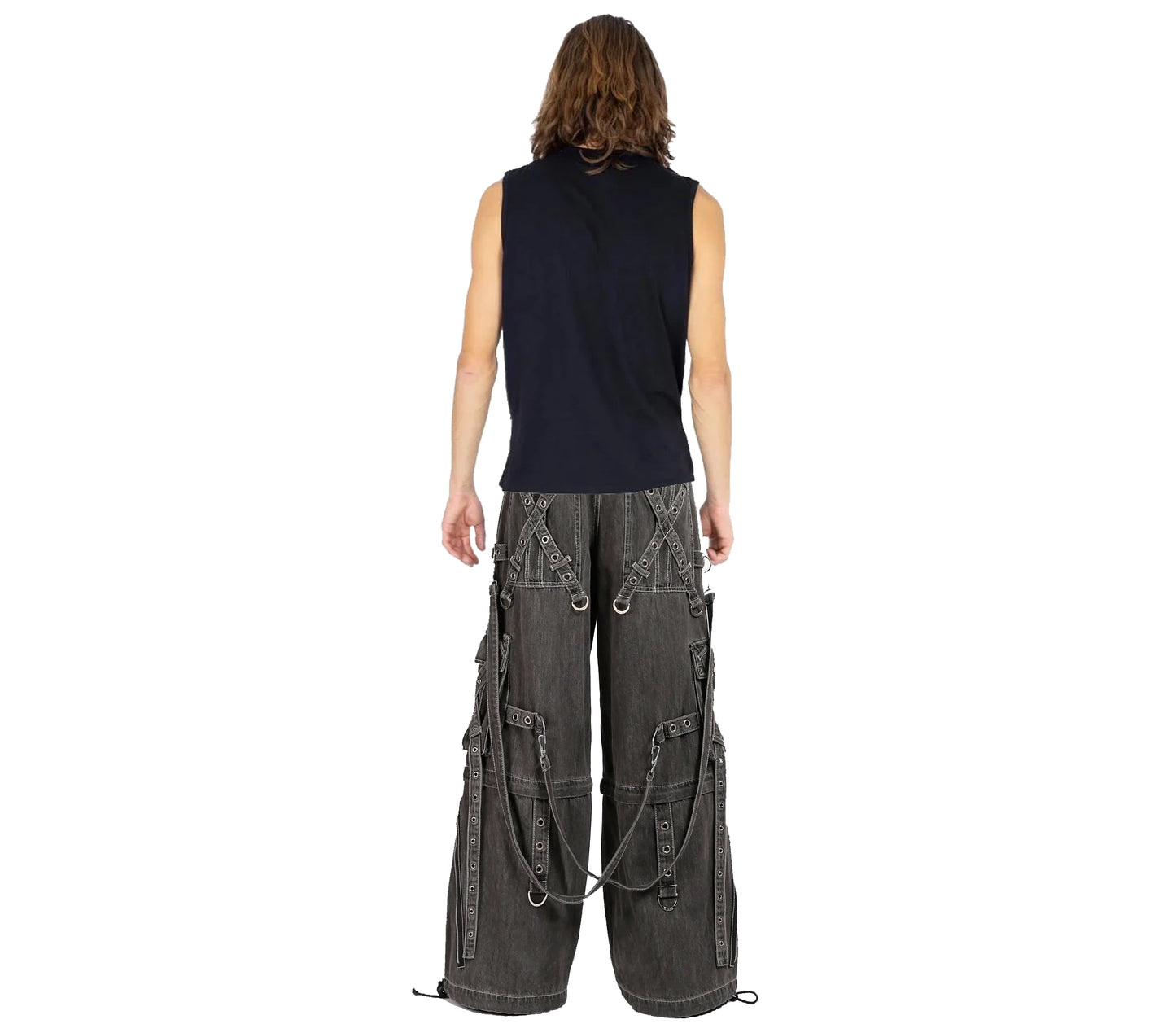GOTHIC X-STRAP PANT BLACK DENIM