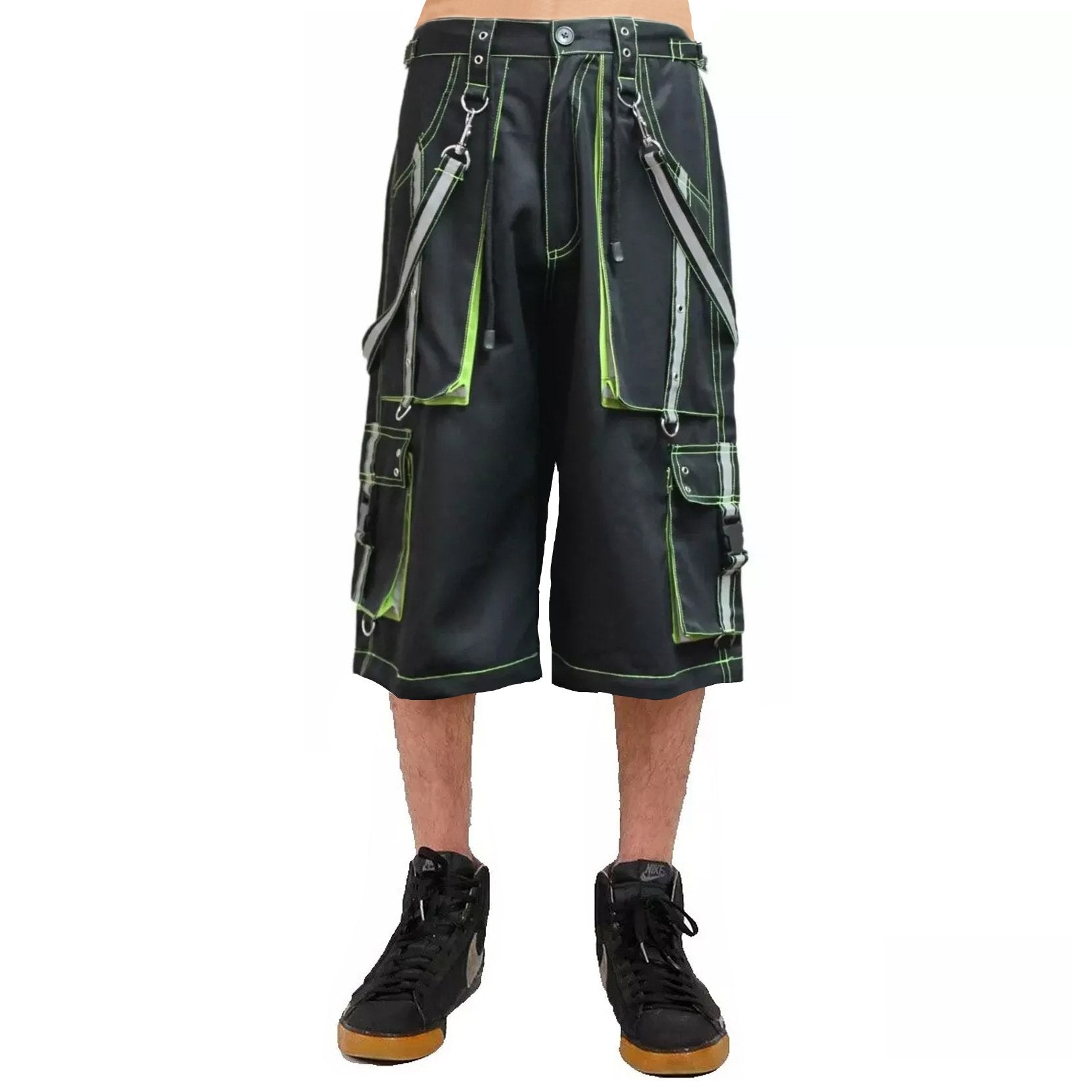 Men's Gothic handmade Bondage Reflective 6 pockets Punk Rock Shorts