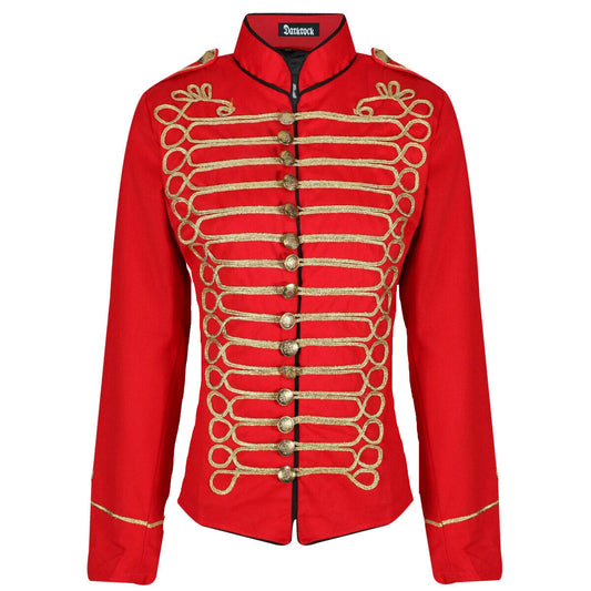 Women's Emo Punk Goth Napoleon Military Drummer Parade Jacket Red Gold