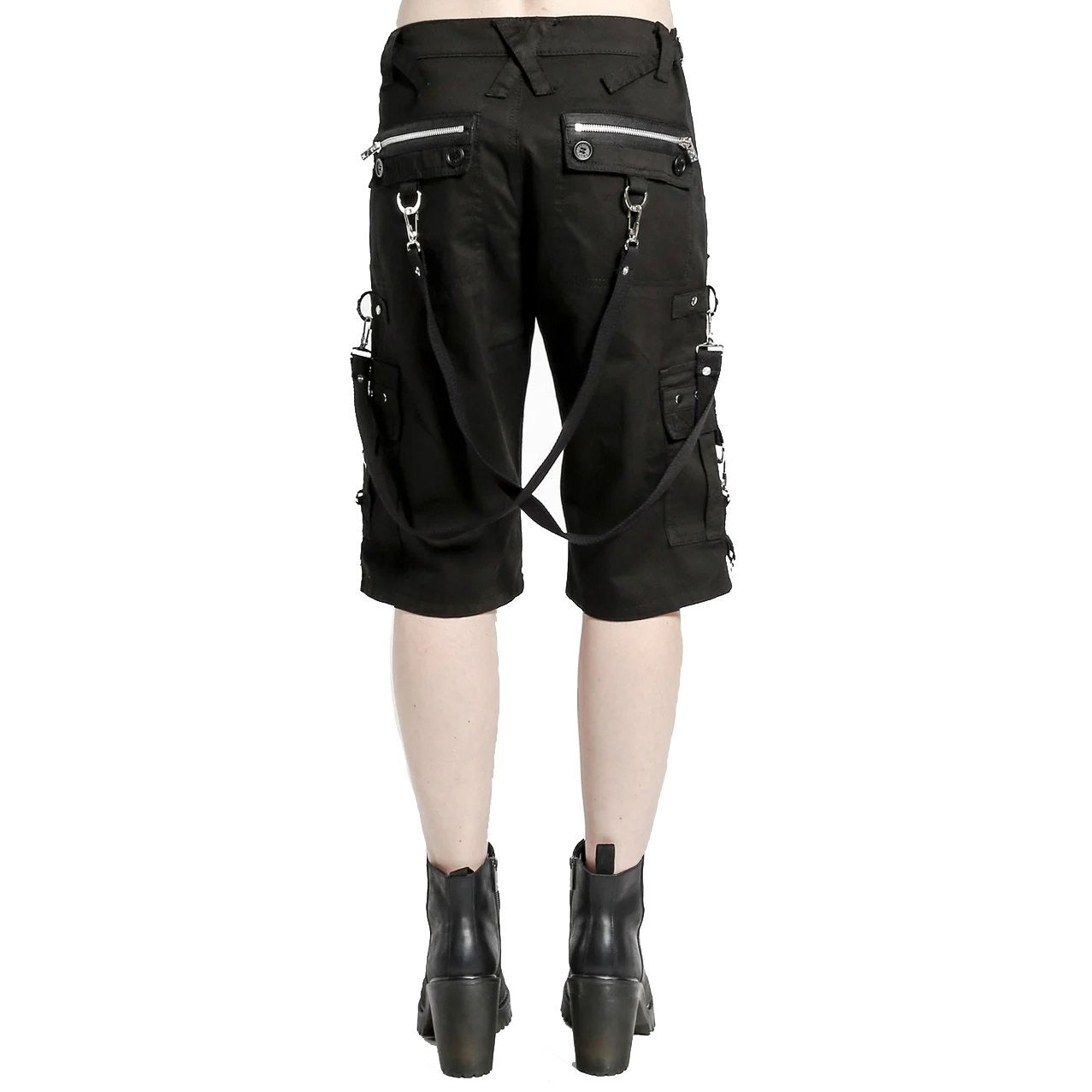 Women's Punk Gothic Black Cotton Emo Shorts With Zipper